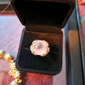 Beautiful Rose Quartz surrounded by Diamonds and Rubies set in 14kt